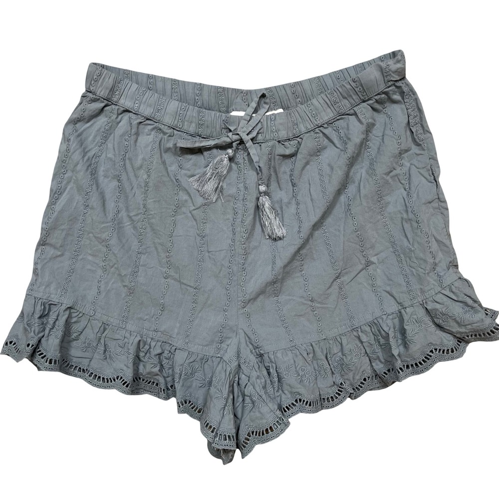SHABBY CHIC Womens Dusty Blue Eyelet Embroidered Ruffle‎ Pajama Lounge Shorts M